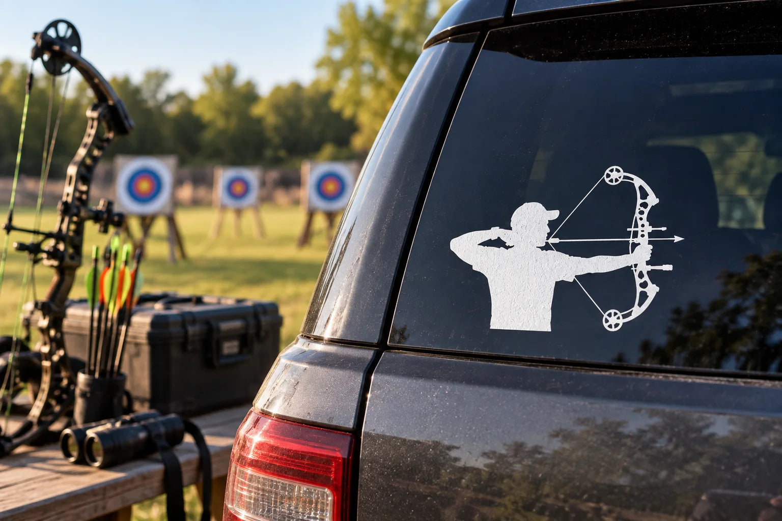 Illustrative Archery Decals vinyl application in a realistic separate close-up lifestyle scene.