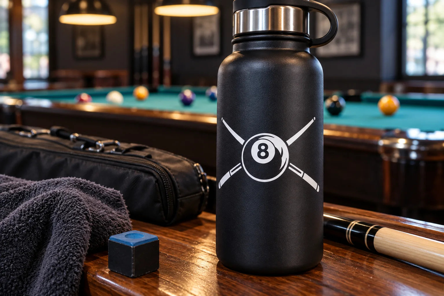 Illustrative Billiard Decals vinyl application in a realistic separate close-up lifestyle scene.
