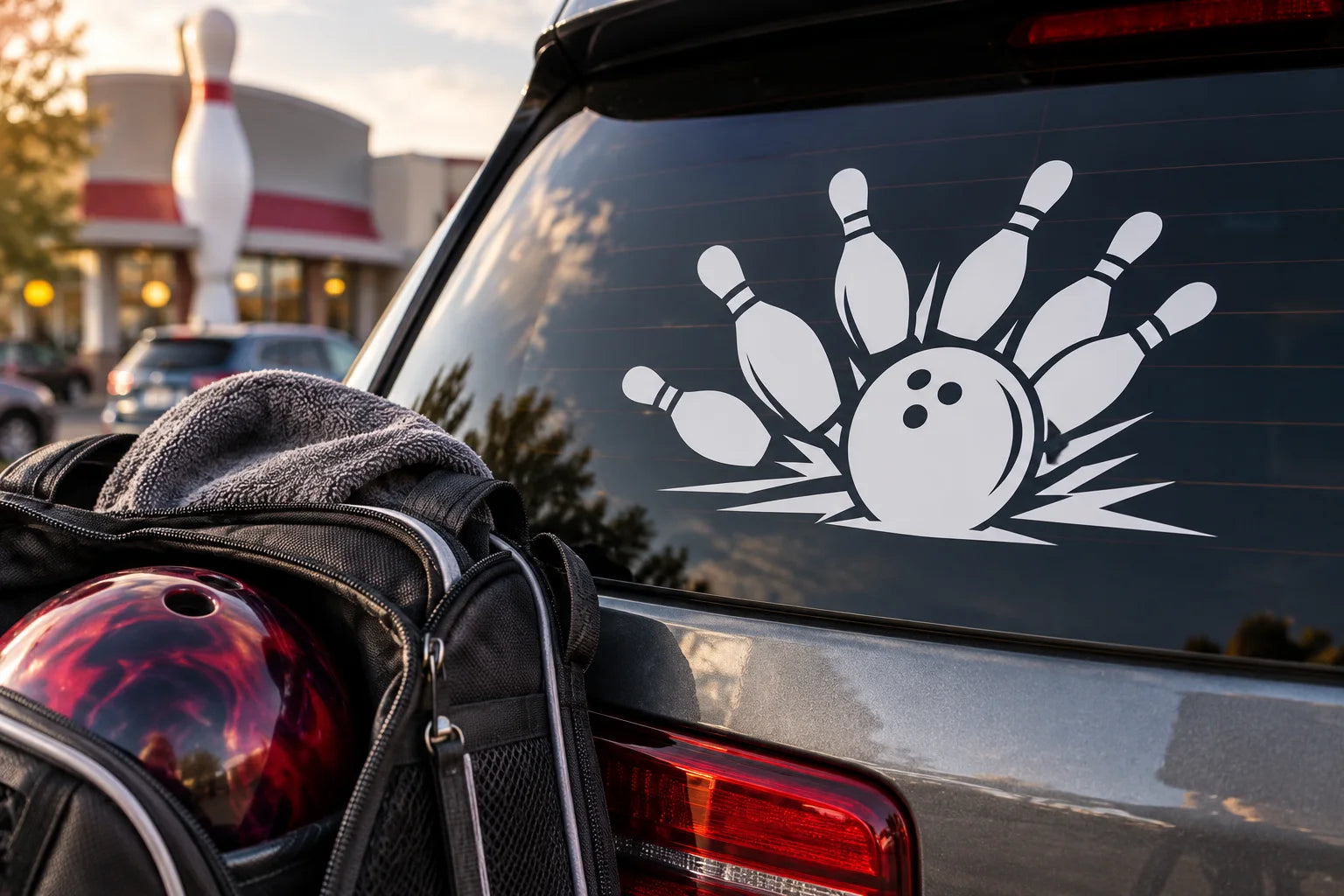 Illustrative Bowling Decals vinyl application in a realistic separate close-up lifestyle scene.