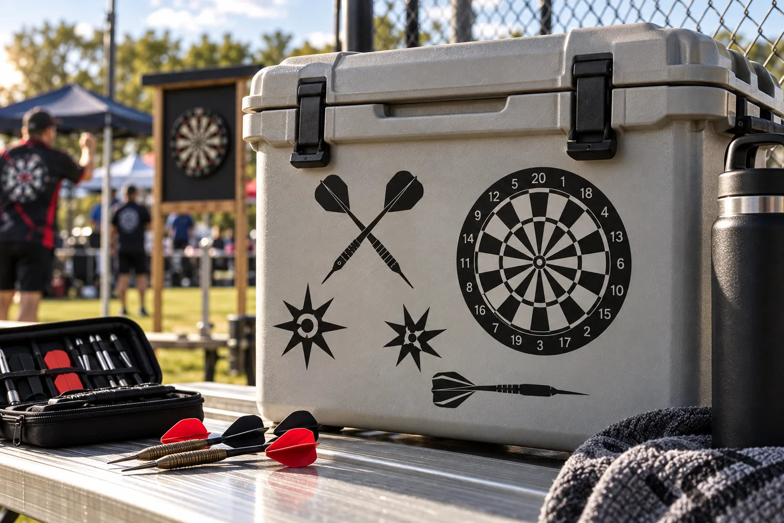 Illustrative Dart Decals vinyl application in a realistic separate close-up lifestyle scene.