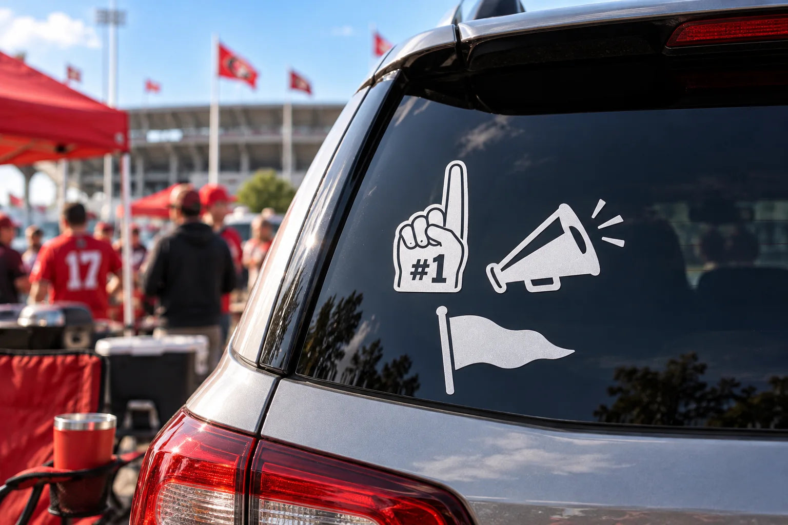 Illustrative Sports Fan Decals vinyl application in a realistic separate close-up lifestyle scene.