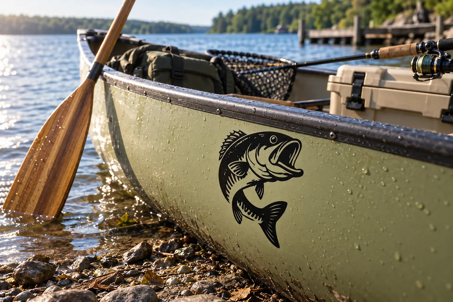 Illustrative Fishing Decals vinyl application in a realistic separate close-up lifestyle scene.