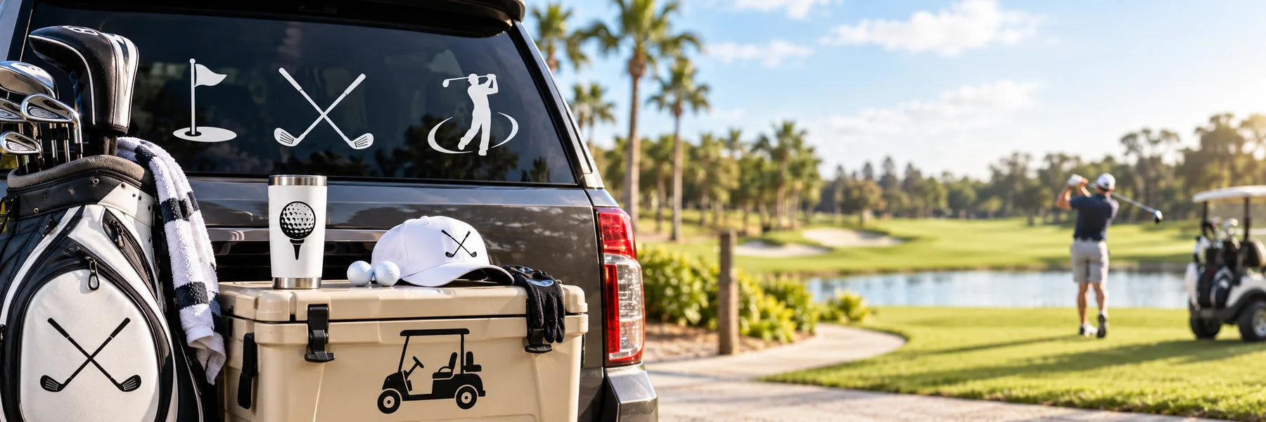 Illustrative Golf Decals vinyl application in a realistic panoramic lifestyle scene.