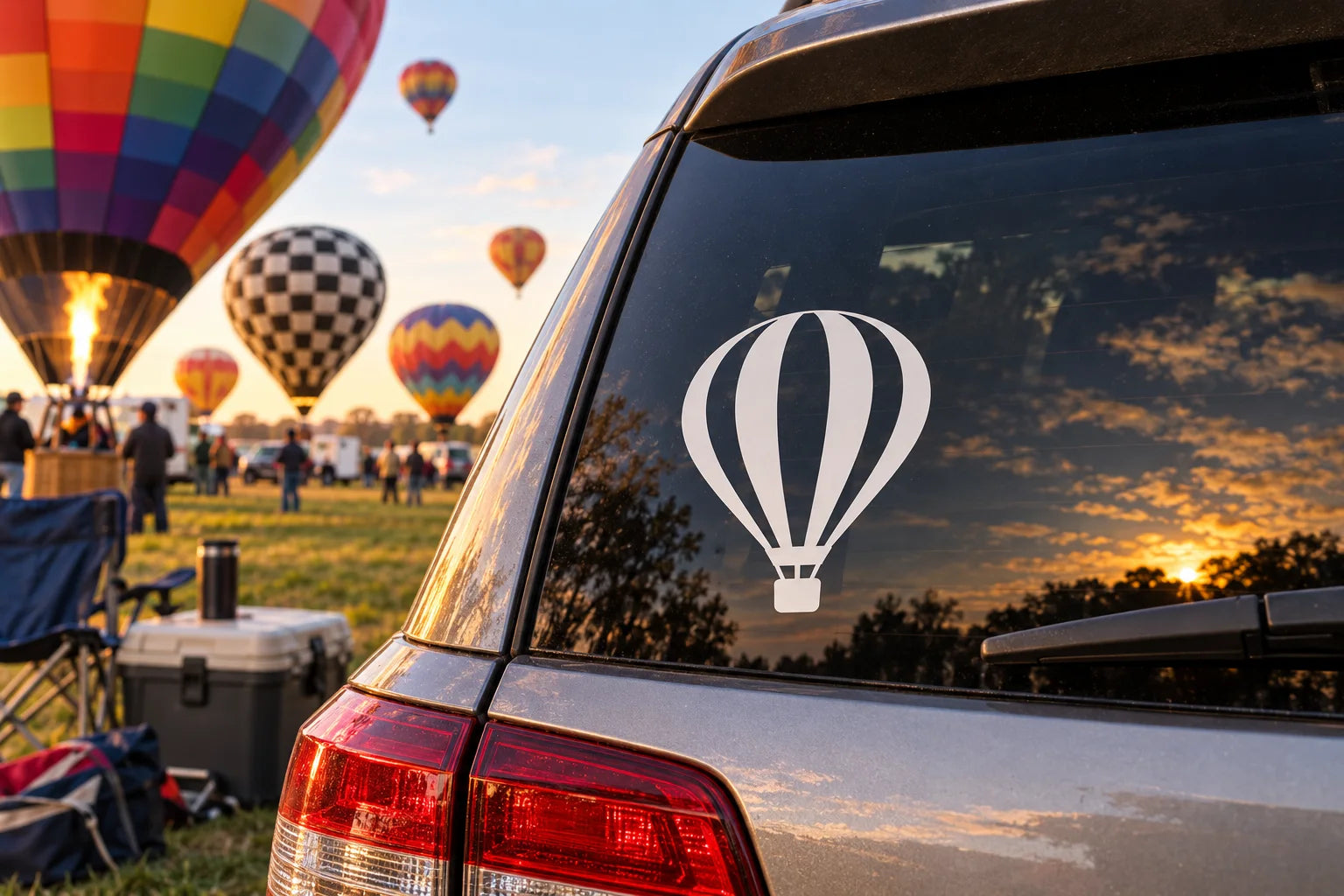 Illustrative Hot Air Balloon Decals vinyl application in a realistic separate close-up lifestyle scene.