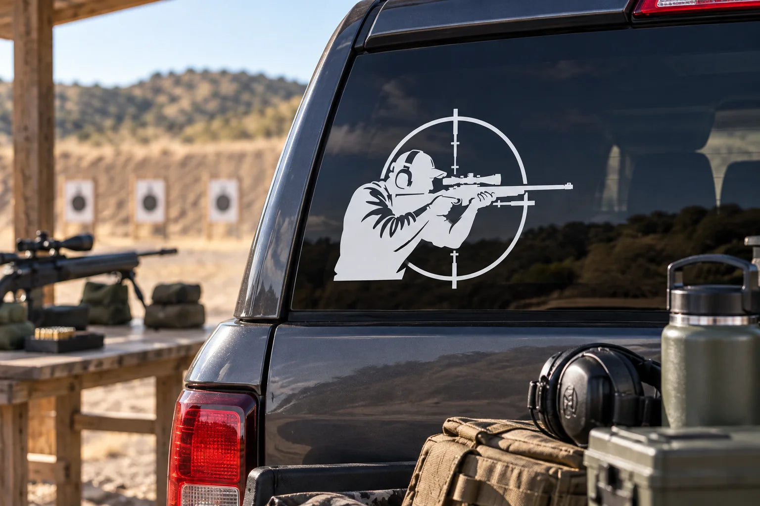 Illustrative Marksmen Decals vinyl application in a realistic separate close-up lifestyle scene.