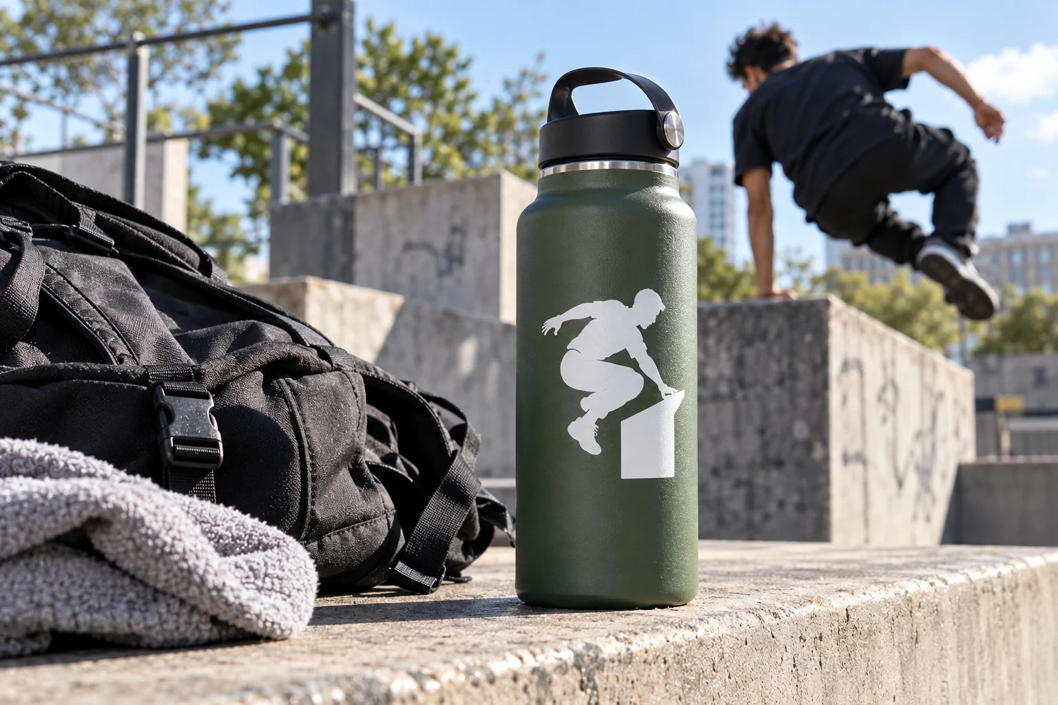 Illustrative Parkour Decals vinyl application in a realistic separate close-up lifestyle scene.