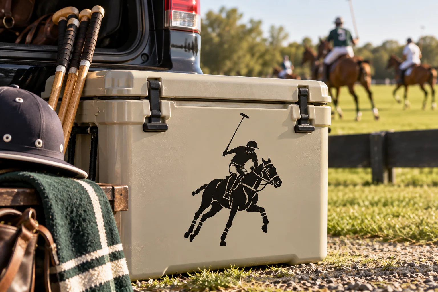 Illustrative Polo Decals vinyl application in a realistic separate close-up lifestyle scene.