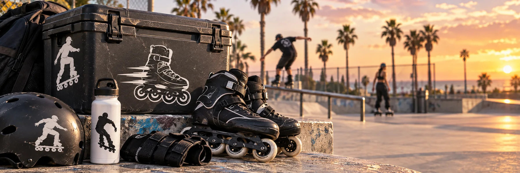 Illustrative Rollerblading Decals vinyl application in a realistic panoramic lifestyle scene.