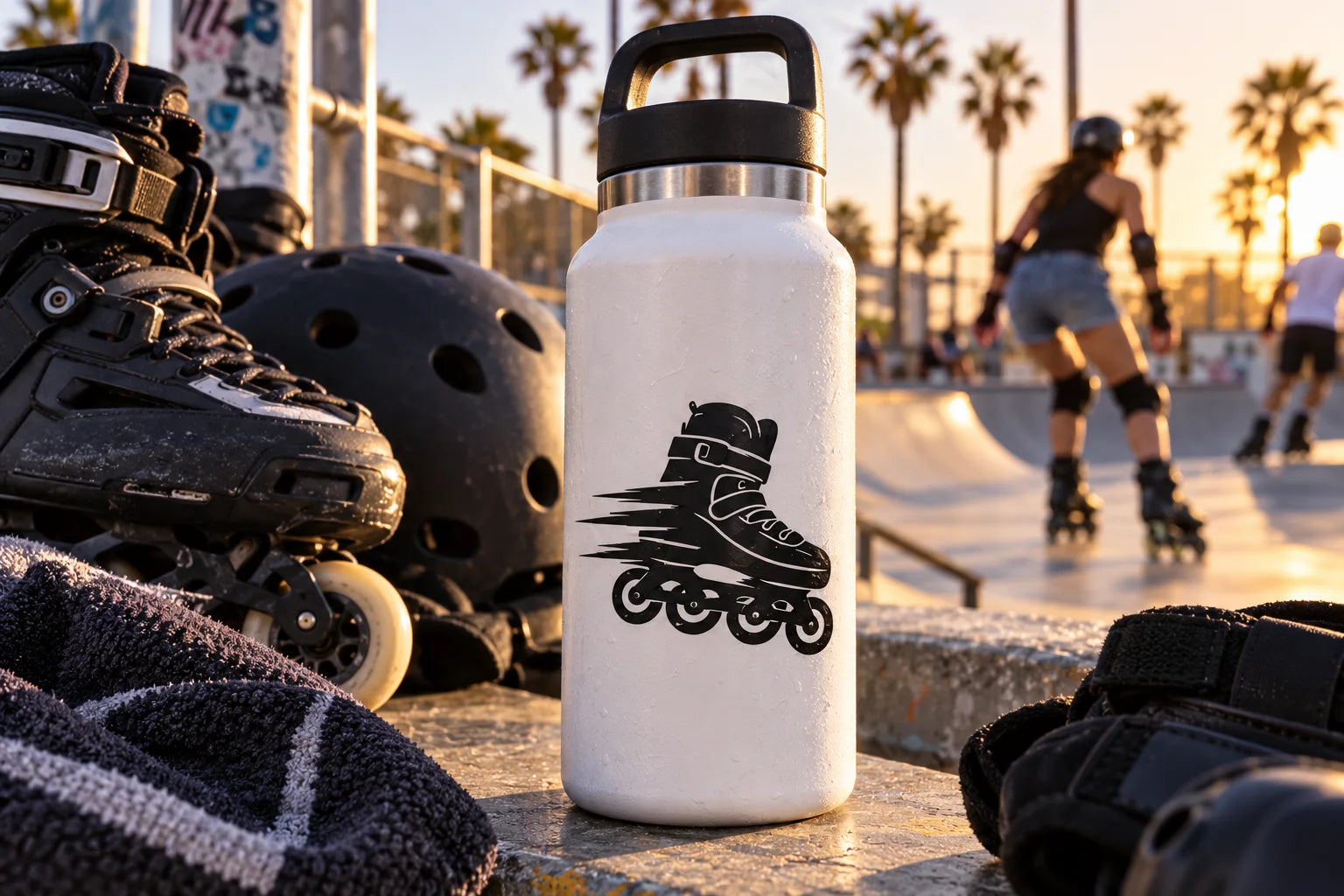 Illustrative Rollerblading Decals vinyl application in a realistic separate close-up lifestyle scene.
