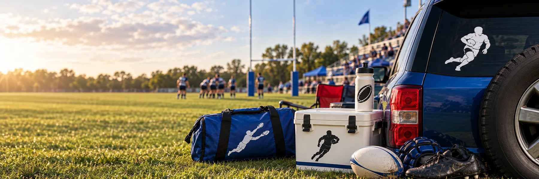 Illustrative Rugby Decals vinyl application in a realistic panoramic lifestyle scene.