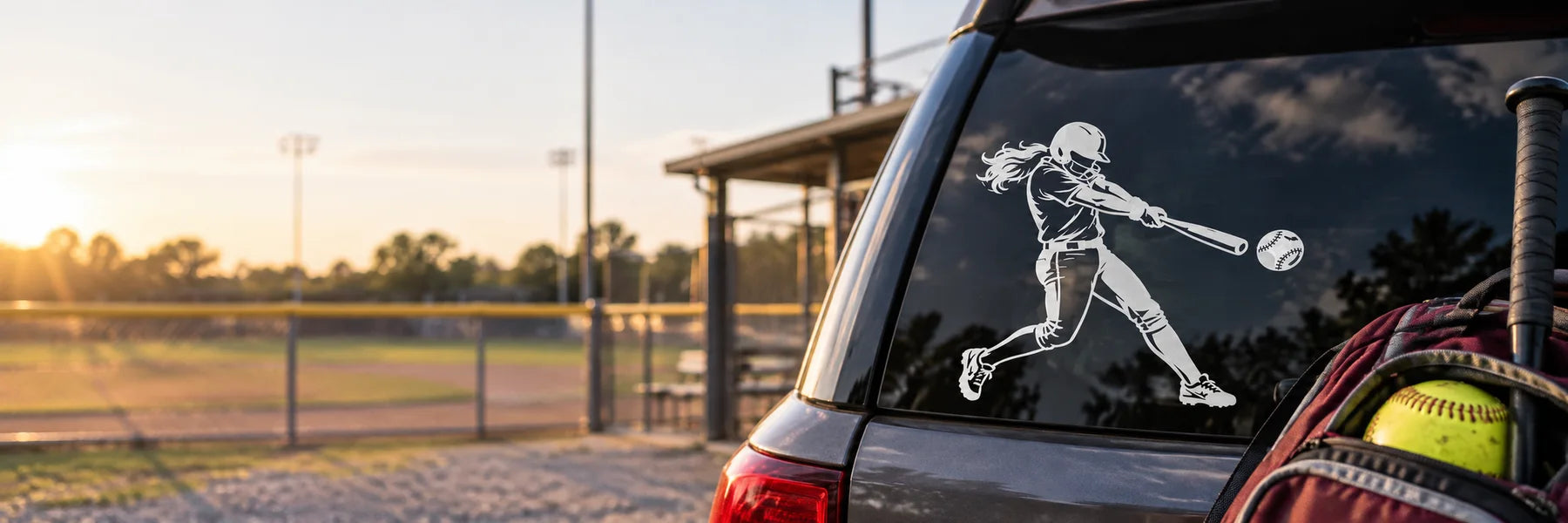 Illustrative Softball Decals vinyl application in a realistic panoramic lifestyle scene.