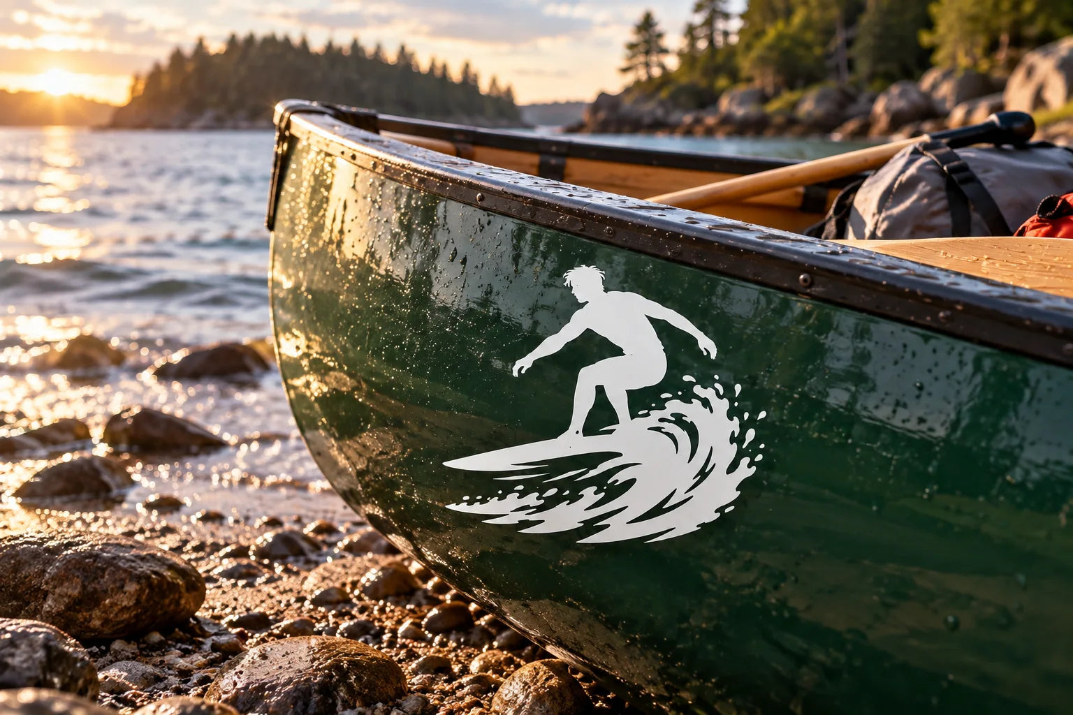 Illustrative Surfing Decals vinyl application in a realistic separate close-up lifestyle scene.