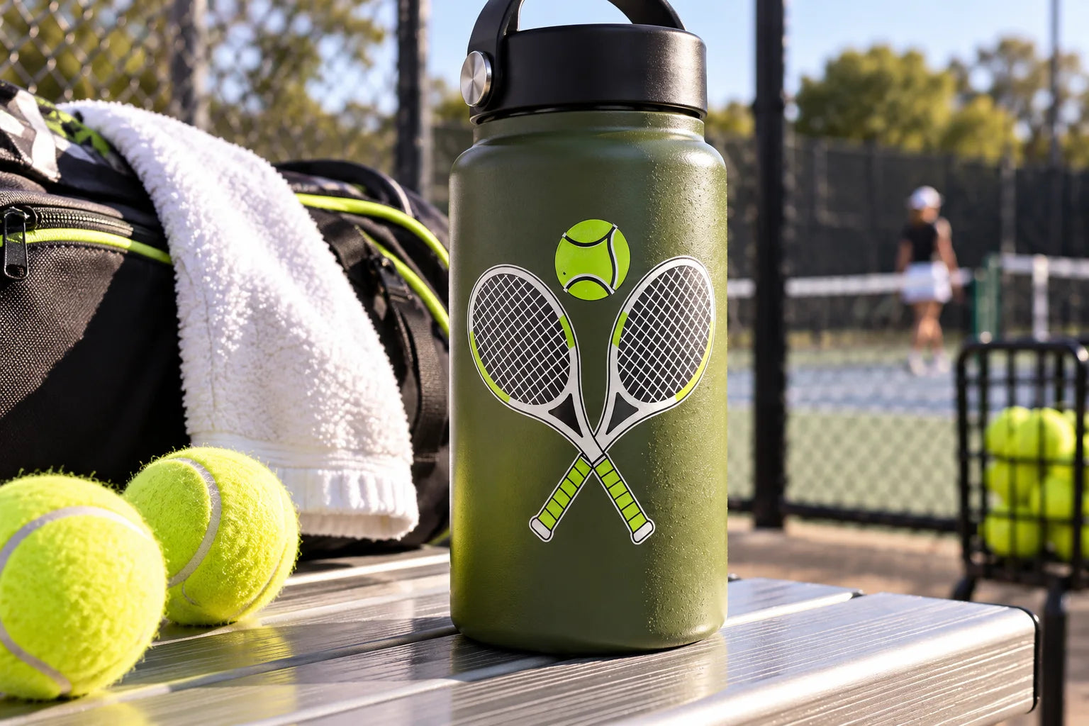 Illustrative Tennis Decals vinyl application in a realistic separate close-up lifestyle scene.