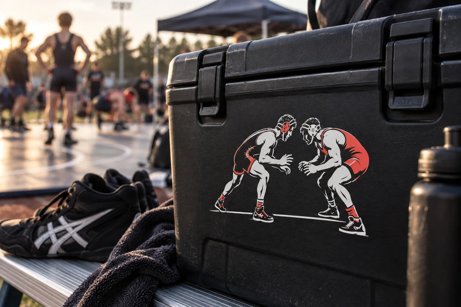 Illustrative Wrestling Decals vinyl application in a realistic separate close-up lifestyle scene.