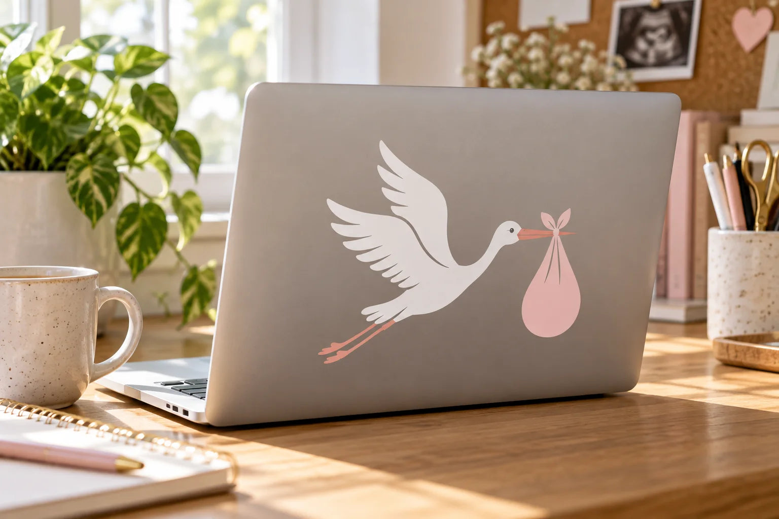 Illustrative Stork Decals vinyl application in a realistic separate close-up lifestyle scene.