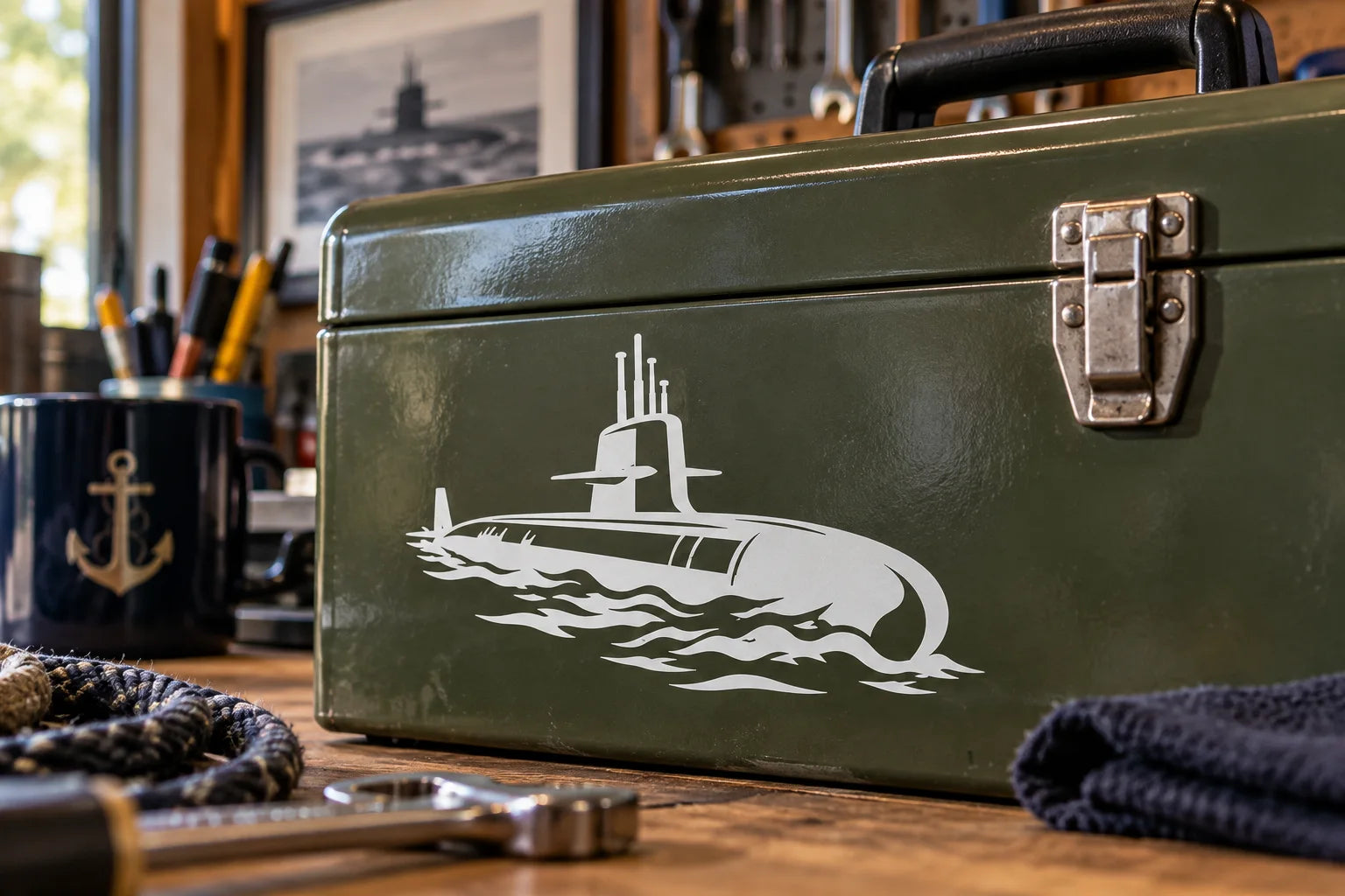 Illustrative Submarine Decals vinyl application in a realistic separate close-up lifestyle scene.