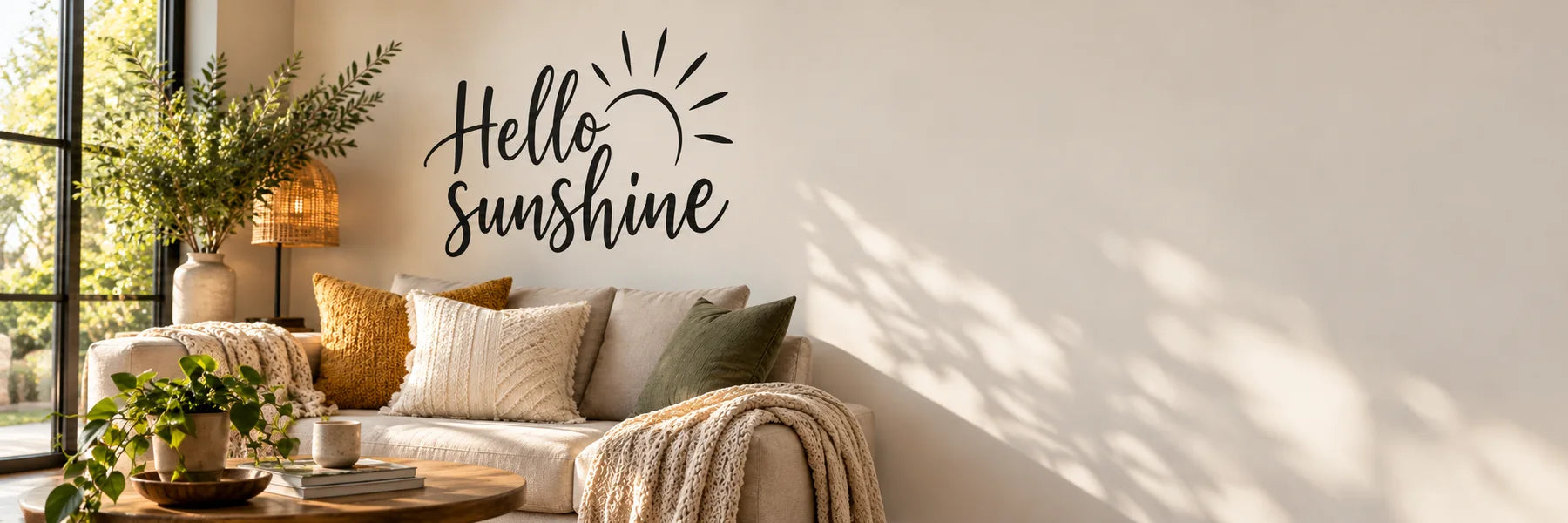 Illustrative Seasonal Quote Decals vinyl application in a realistic panoramic lifestyle scene.