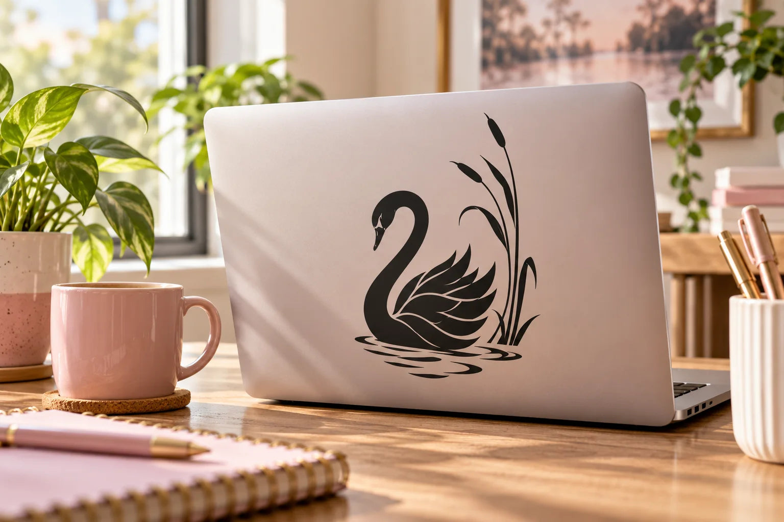 Illustrative Swan Decals vinyl application in a realistic separate close-up lifestyle scene.
