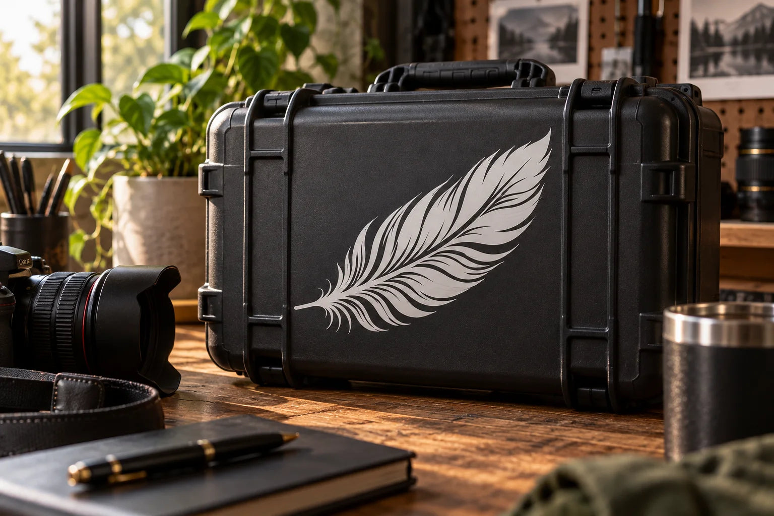 Illustrative Feather Decals vinyl application in a realistic separate close-up lifestyle scene.