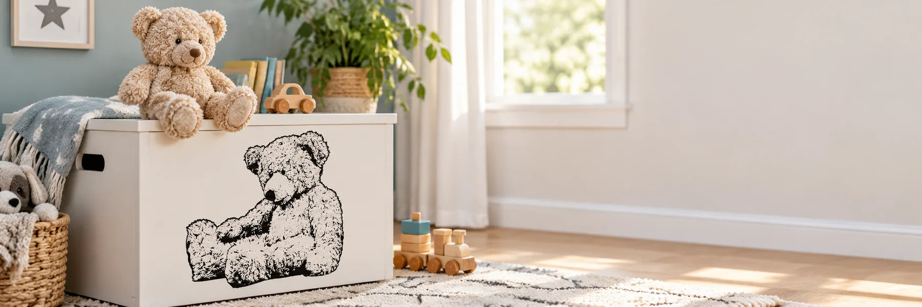 Illustrative Teddy Bears Wall Decals vinyl application in a realistic panoramic lifestyle scene.