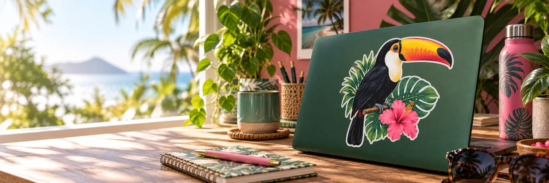 Illustrative Toucan Decals vinyl application in a realistic panoramic lifestyle scene.