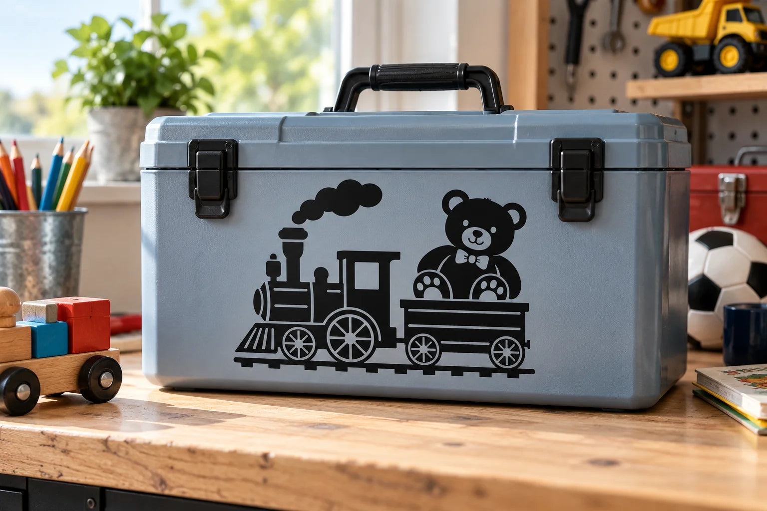 Illustrative Toy Wall Decals vinyl application in a realistic separate close-up lifestyle scene.