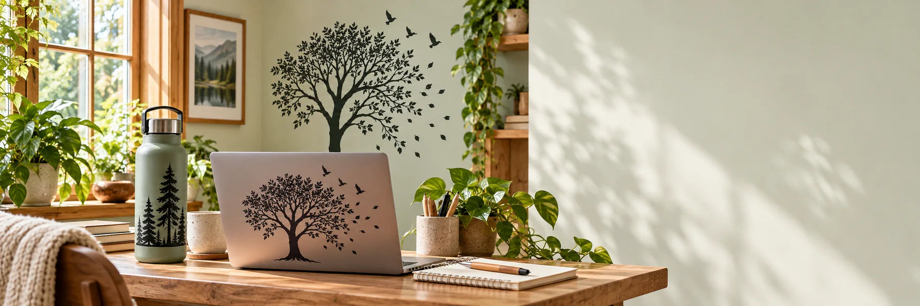 Illustrative Tree Decal Kits vinyl application in a realistic panoramic lifestyle scene.