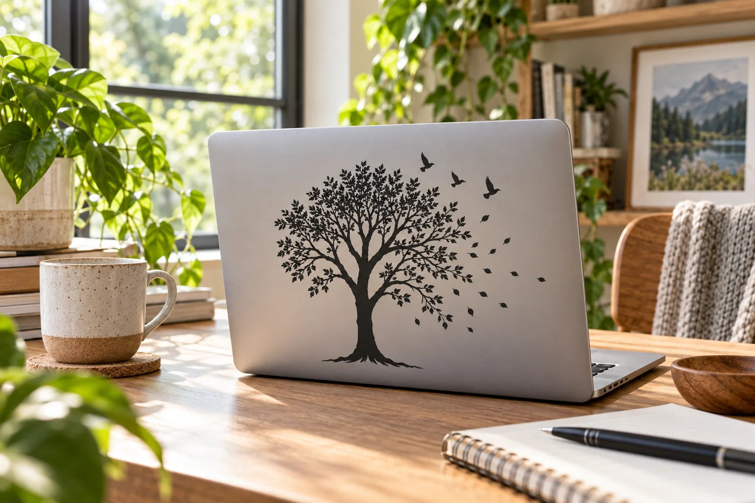Illustrative Tree Decal Kits vinyl application in a realistic separate close-up lifestyle scene.
