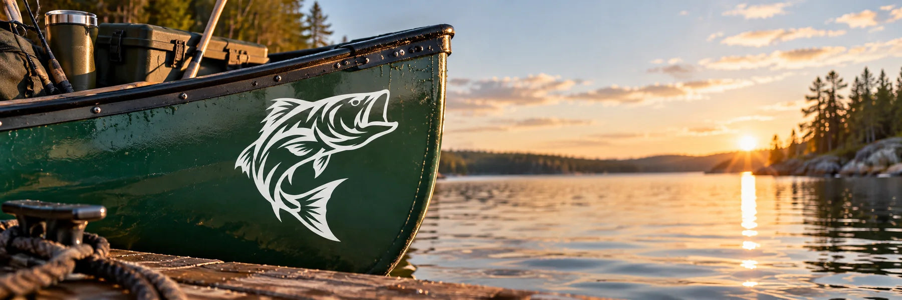 Illustrative Tribal Fish Decals vinyl application in a realistic panoramic lifestyle scene.