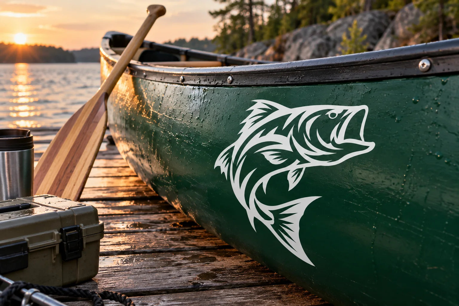 Illustrative Tribal Fish Decals vinyl application in a realistic separate close-up lifestyle scene.