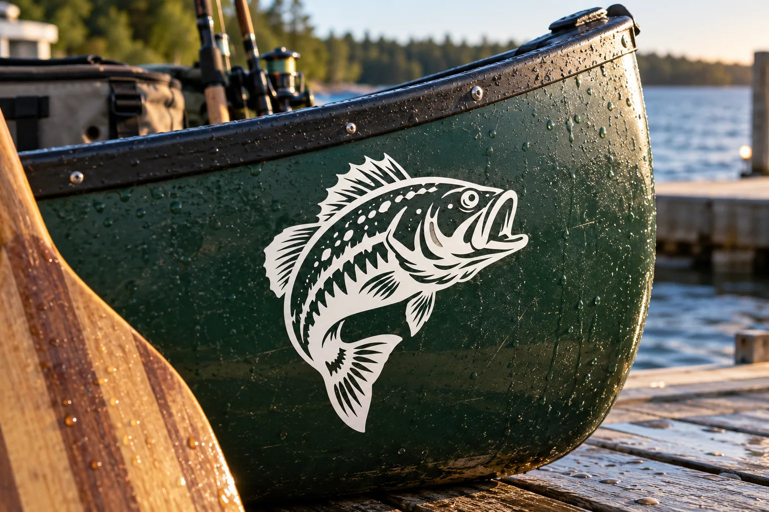 Illustrative Unique Fish vinyl application in a realistic separate close-up lifestyle scene.
