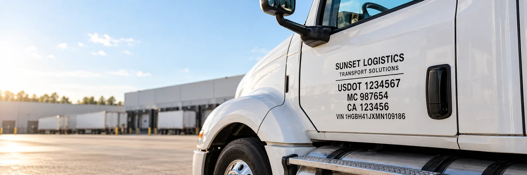 Illustrative USDOT Registration Decals vinyl application in a realistic panoramic lifestyle scene.