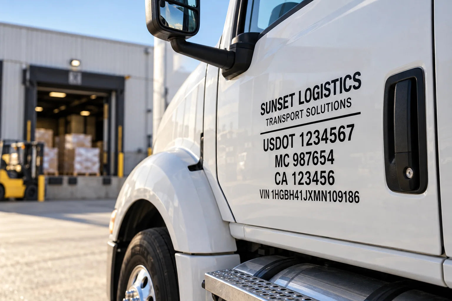 Illustrative USDOT Registration Decals vinyl application in a realistic separate close-up lifestyle scene.