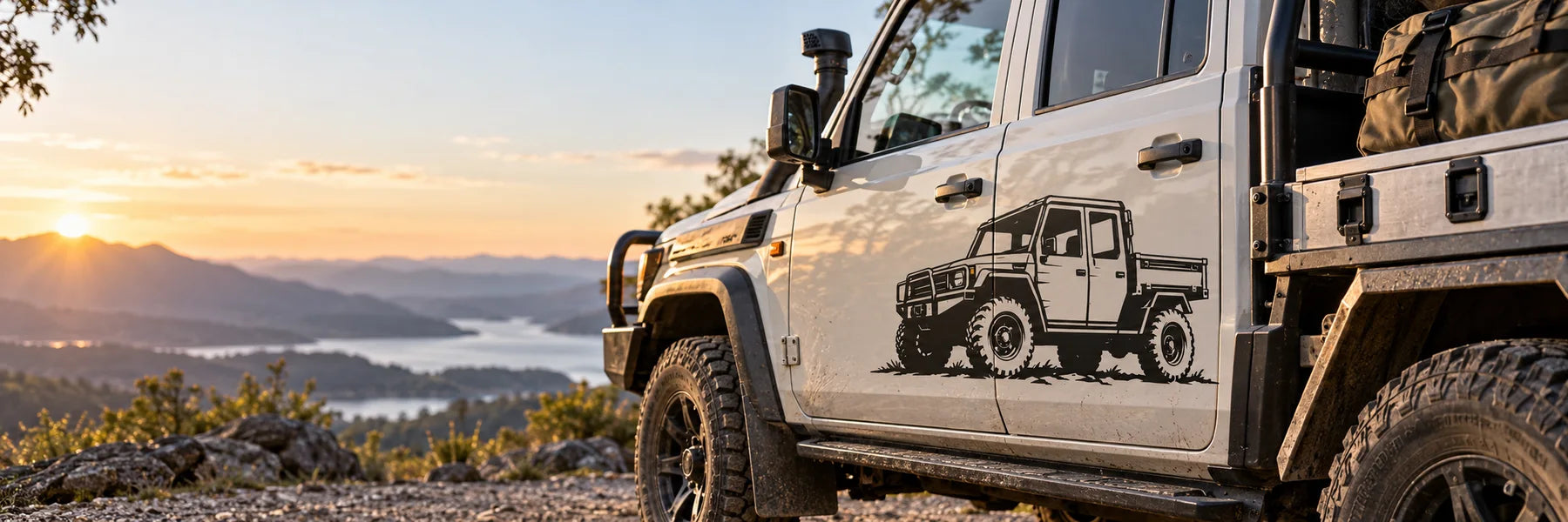 Illustrative Utility Vehicle vinyl application in a realistic panoramic lifestyle scene.