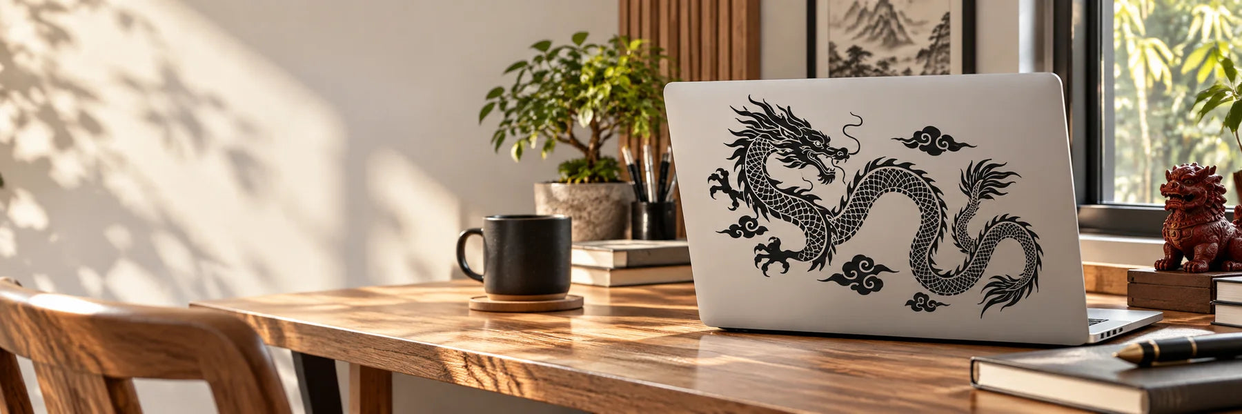 Illustrative Chinese Dragons vinyl application in a realistic panoramic lifestyle scene.