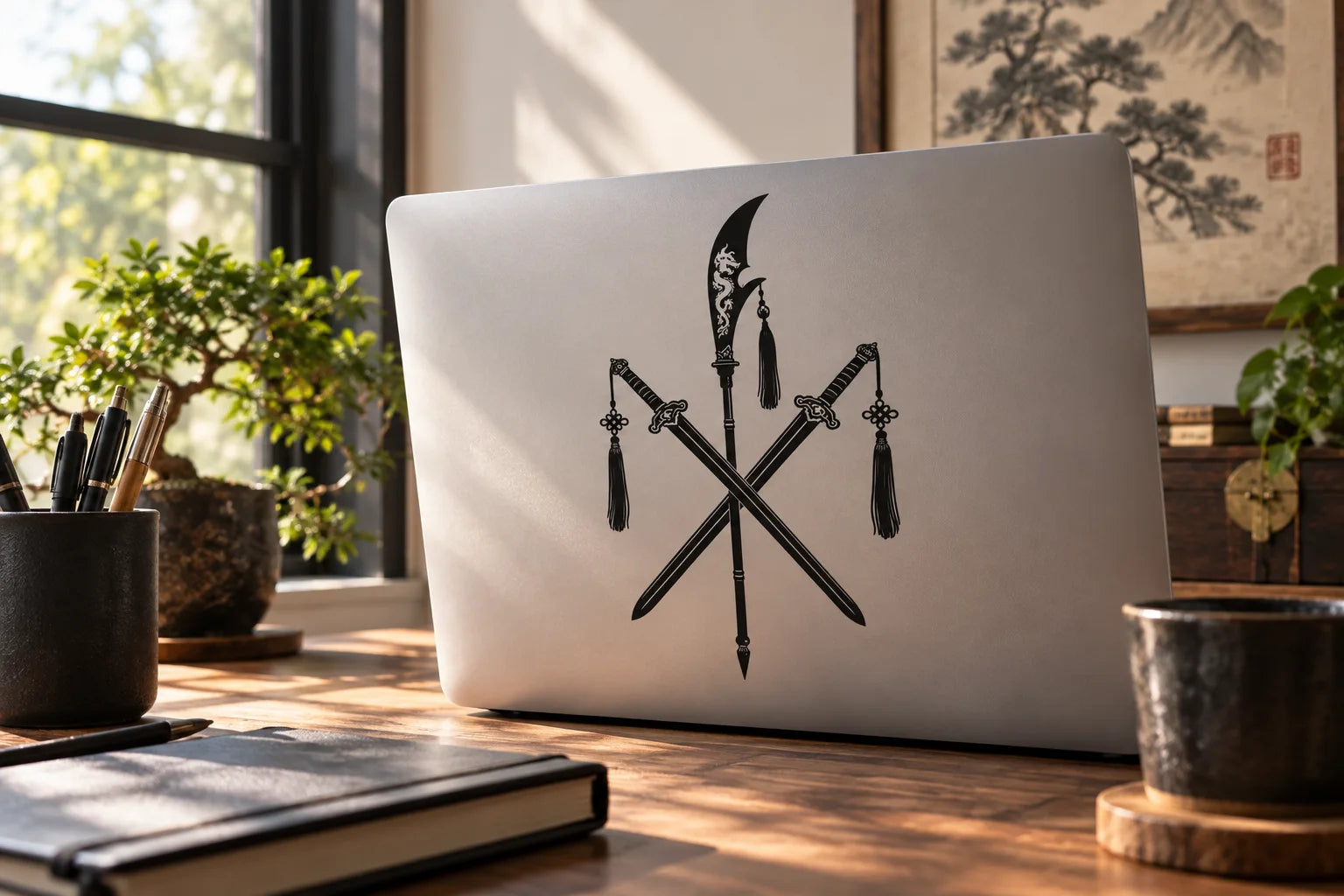 Illustrative Chinese Weapons vinyl application in a realistic separate close-up lifestyle scene.