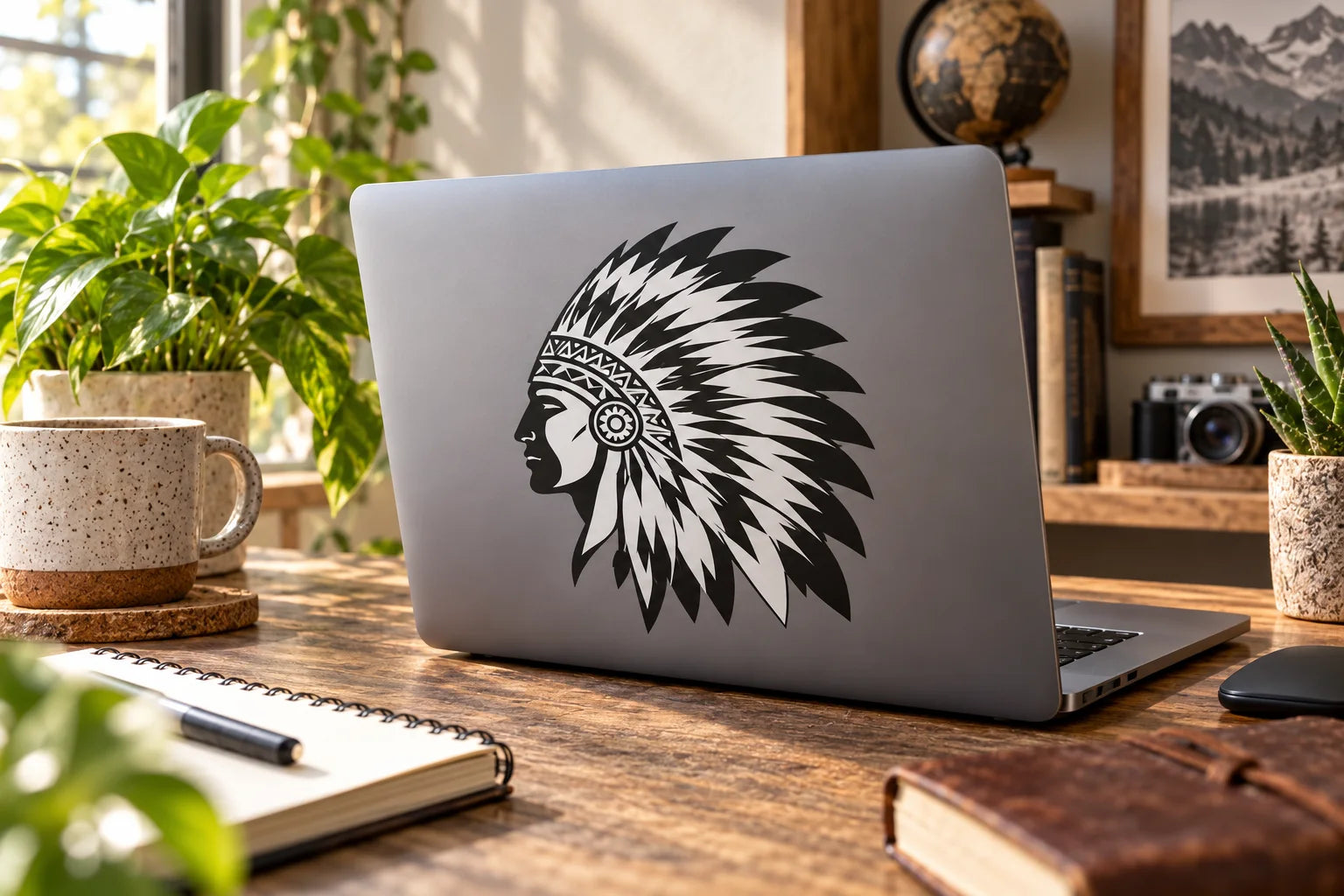 Illustrative Native American Decals vinyl application in a realistic separate close-up lifestyle scene.