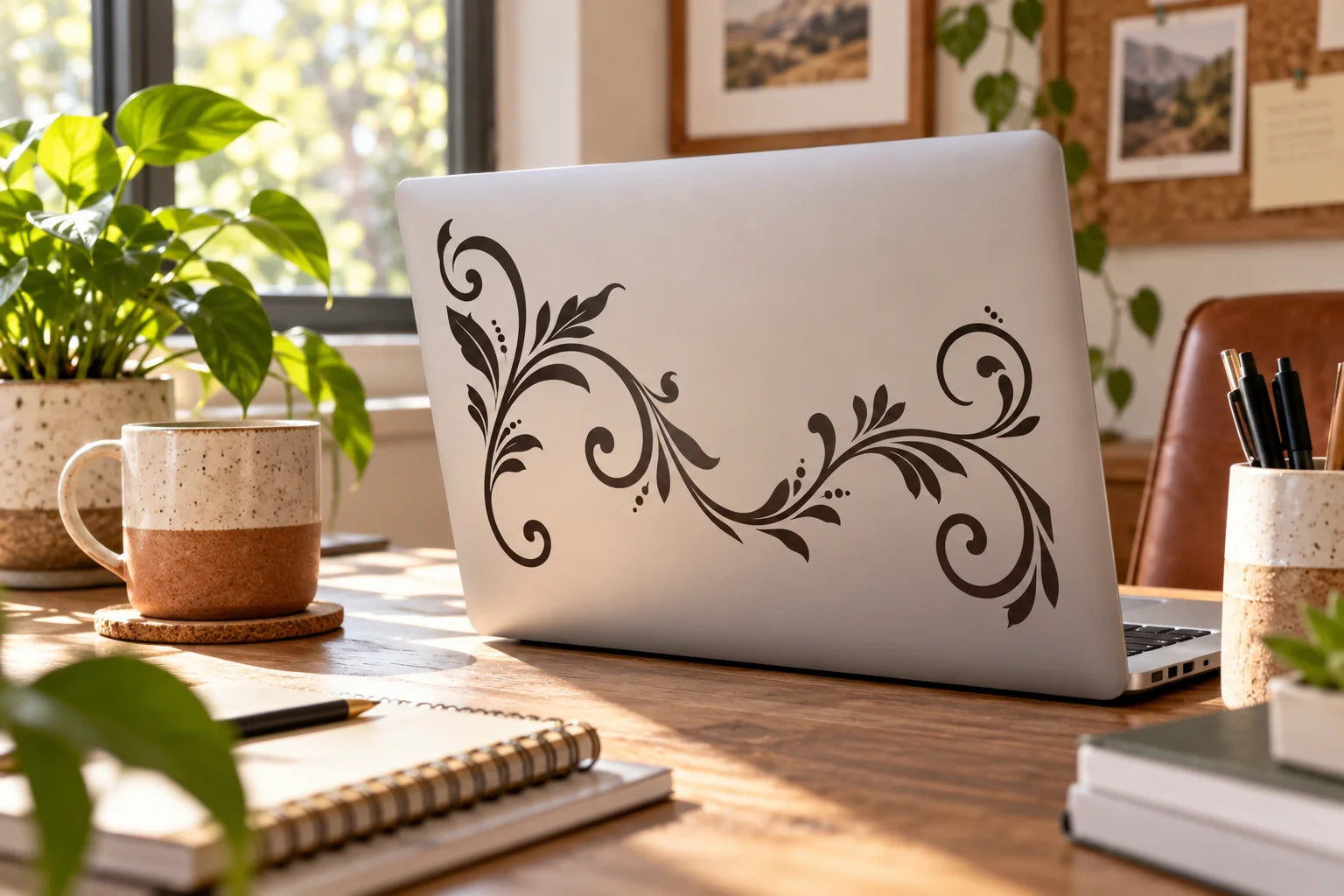 Illustrative Scroll Wall Decals vinyl application in a realistic separate close-up lifestyle scene.