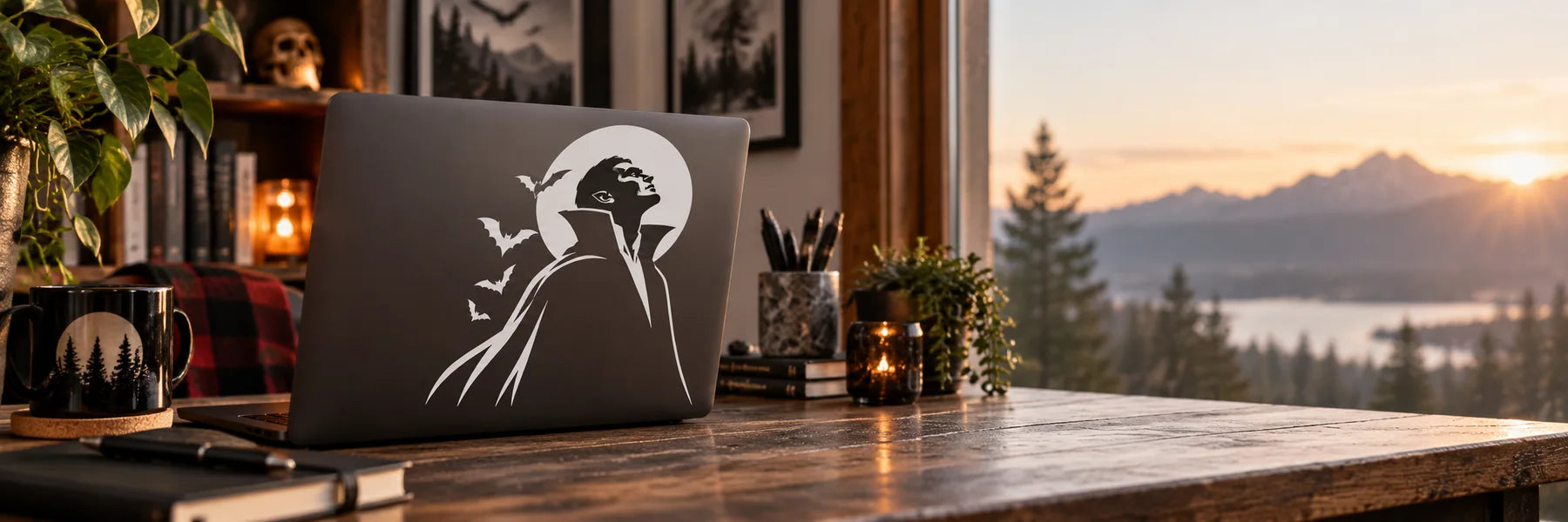 Illustrative Vampire Wall Decals vinyl application in a realistic panoramic lifestyle scene.