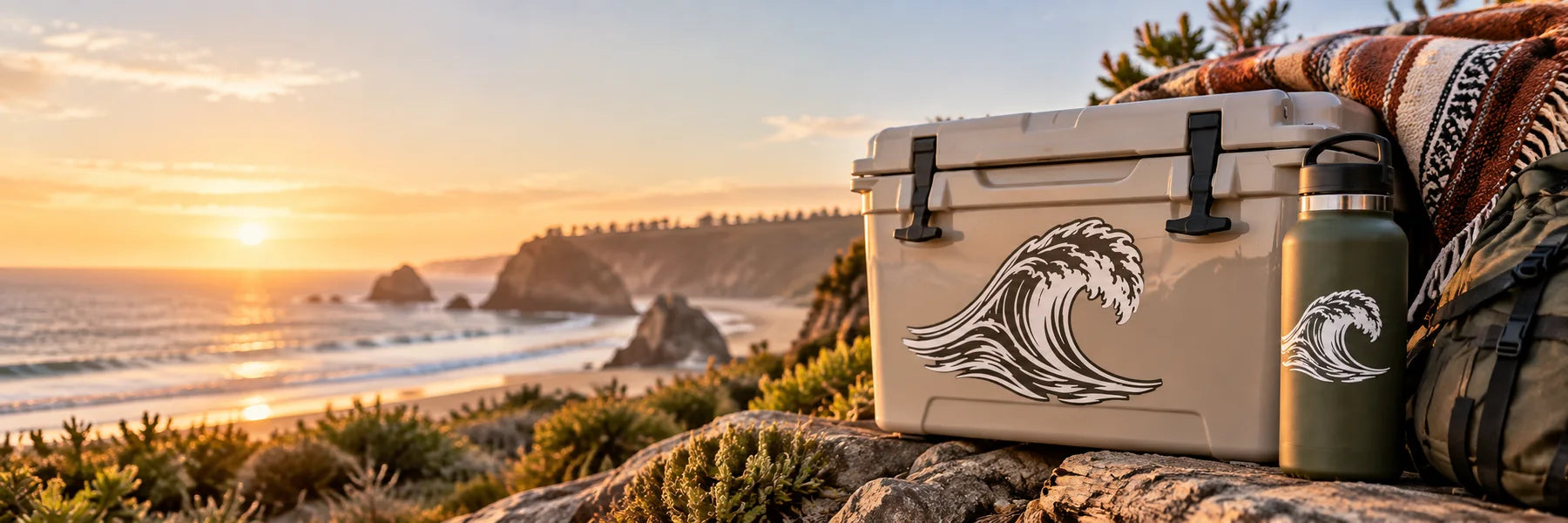 Illustrative Wave Decals vinyl application in a realistic panoramic lifestyle scene.
