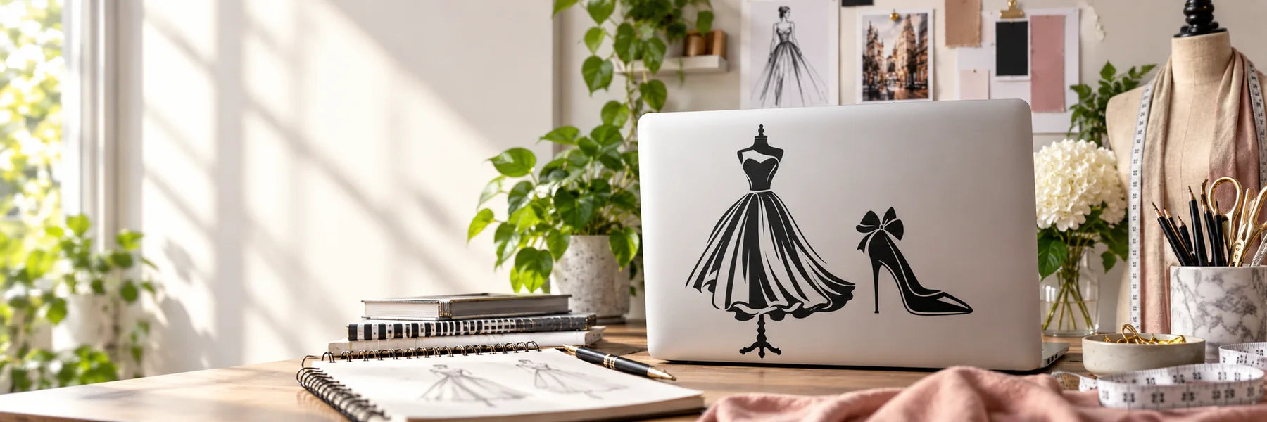Illustrative Fashion Wall Decals vinyl application in a realistic panoramic lifestyle scene.