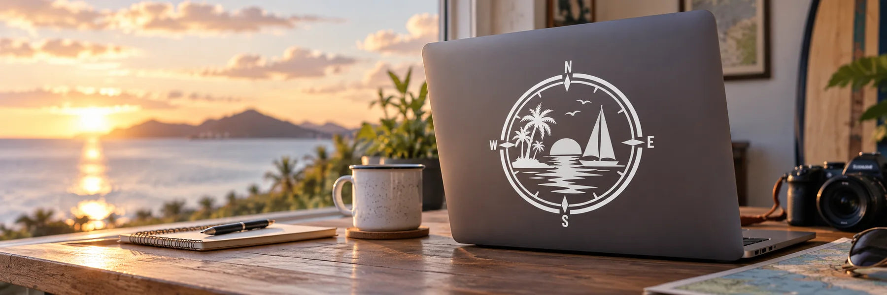 Illustrative Retro Badge Wall Decals vinyl application in a realistic panoramic lifestyle scene.