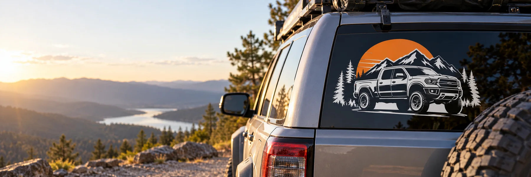Illustrative Vehicle Stickers vinyl application in a realistic panoramic lifestyle scene.