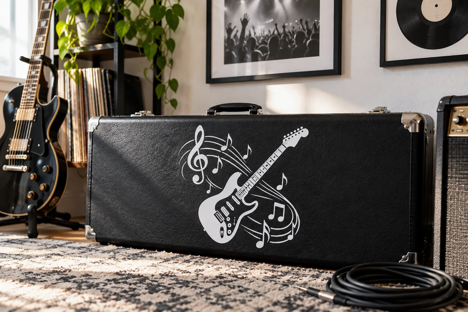 Illustrative Rock and Roll Wall Decals vinyl application in a realistic separate close-up lifestyle scene.