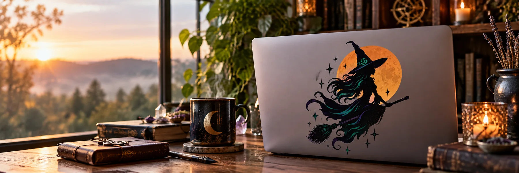 Illustrative Witch Decals vinyl application in a realistic panoramic lifestyle scene.