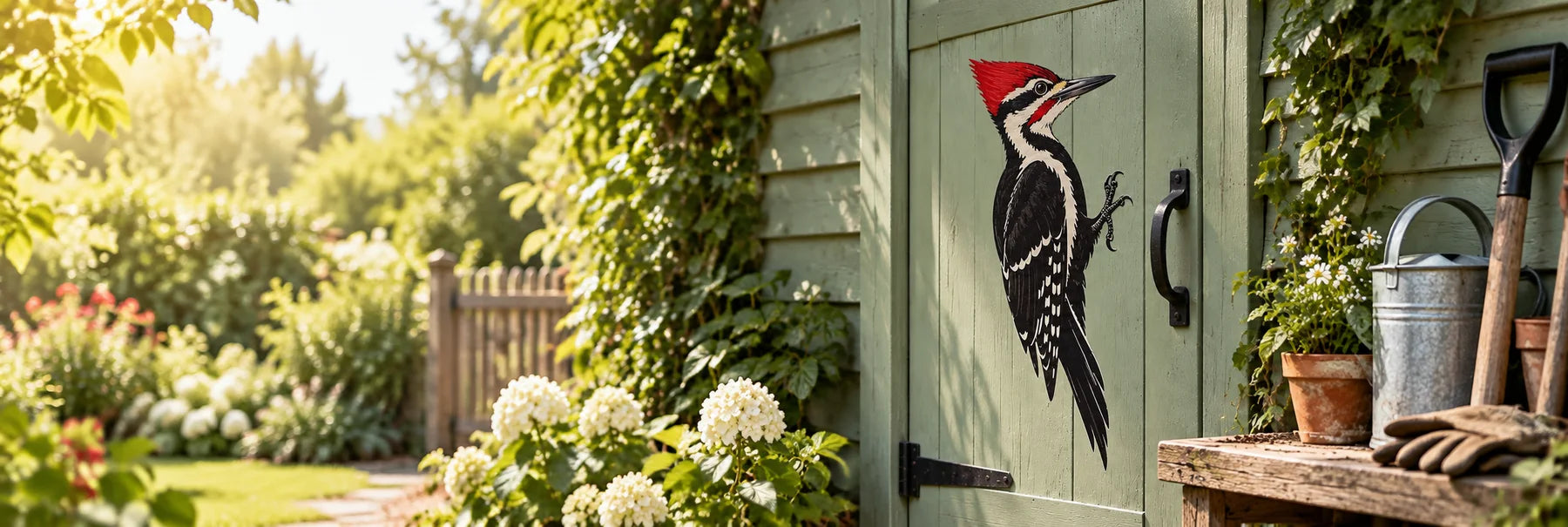 Illustrative Woodpecker Decals vinyl application in a realistic panoramic lifestyle scene.