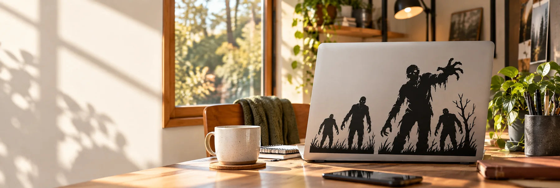 Illustrative Zombies vinyl application in a realistic panoramic lifestyle scene.