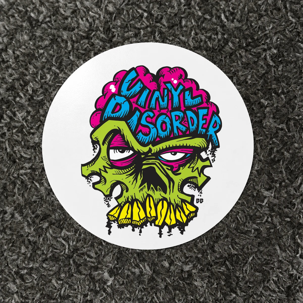 Reference-based render of the authentic Vinyl Disorder skull printed on Carpet Vinyl.