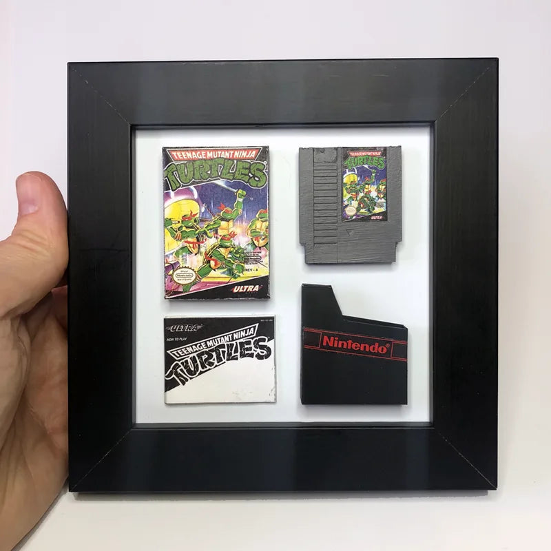 Rodger Beck’s miniature framed Teenage Mutant Ninja Turtles NES game display