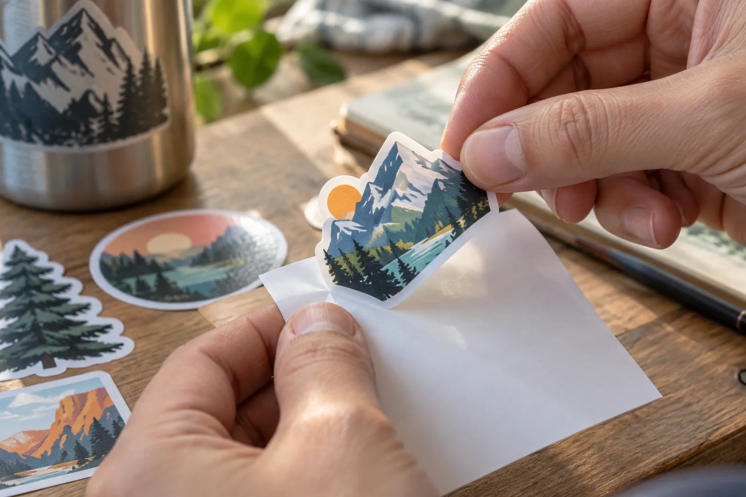 Illustrative Sticker Samples close-up application, distinct from the hero.